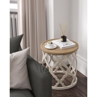 VONLUCE Farmhouse End Table,17.7'' Round French Country Side Table,Distressed Wood Tray Top Rustic Accent Table with Lipped Edge for Living Room Dining Room Bedroom,Small Space,Beige