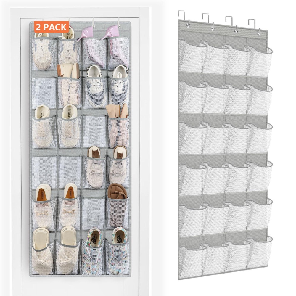 Fentec 2 Pack Over The Door Shoe Organizer Hanging Shoe Organizer For Closet Space Saving Mesh Large Pocket Shoe Storage And Or