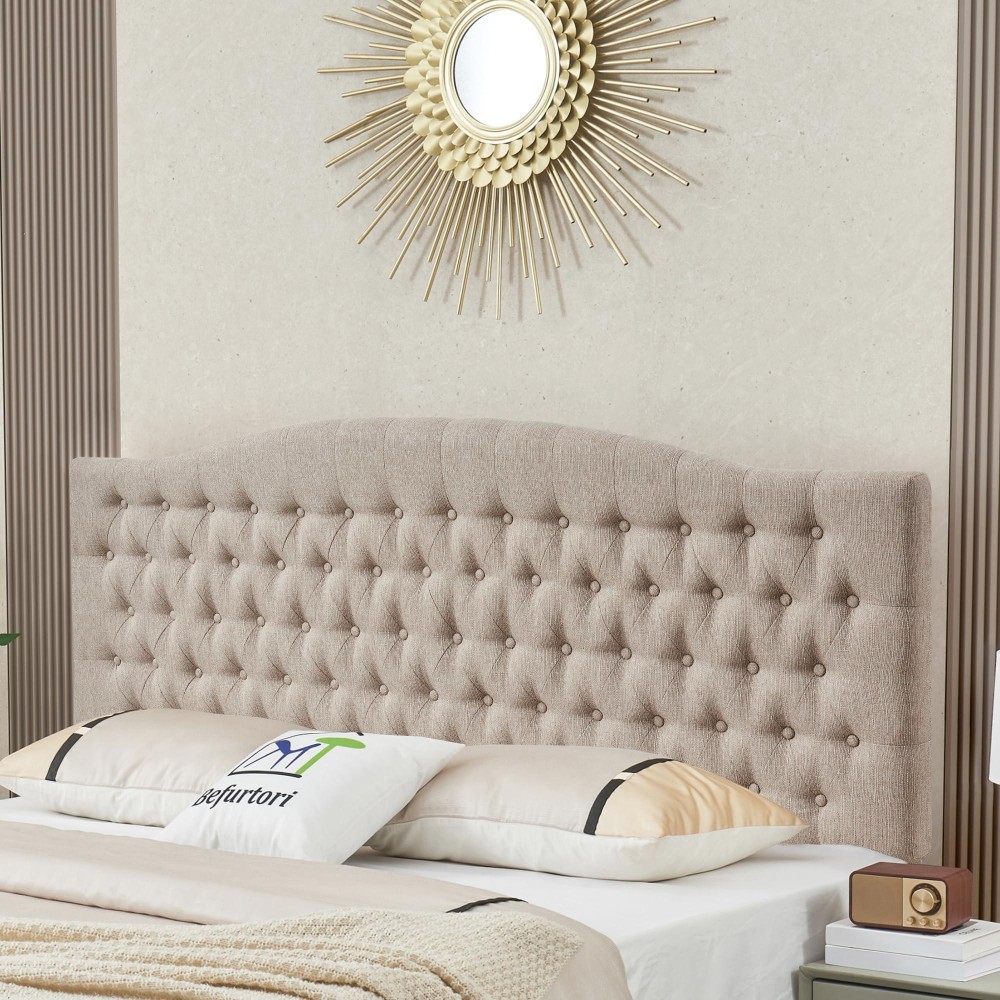 Befurtori Linen Upholstered Kingcal King Headboard Tufted Button Headboard For Kingcal King Bed Neutral Curved Integrated De