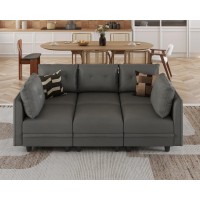 LLappuil Modular Sleeper Sectional Sofa with Storage Faux Leather Waterproof Fabric Couch Bed with Reversible Chaise, Suitable for Small Spaces, Dark Grey