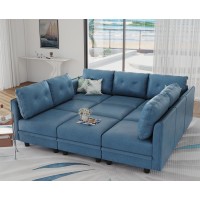 LLappuil Sleeper Modular Sectional Sofa with Storage Faux Leather Fabric Waterproof Couch Designed for Modern Living Oversized 9 Seater Sectional Couch Bed, Navy Blue