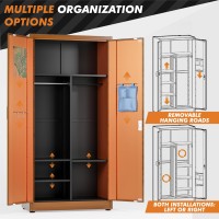 Metaltiger Metal Storage Cabinet Wardrobe - Metal Storage Locker With Locking Doors, Adjustable Shelf Position, Removable Hanging Rods, Mirror & Accessories (Wood Grain)