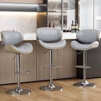 Yafiti Bar Stools Set Of 3 Bentwood Adjustable Height Swivel Bar Stools Pu Leather Upholstered Bar Chair With Back And Footres