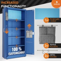 Metaltiger Metal Storage Cabinet - Multifunctional Garage Storage Cabinet With Doors And 5 Adjustable Shelves, Multi-Use Pegboard And Accessories, Mechanical Combination Lock Cabinet (Dark Blue)