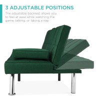 Best Choice Products Linen Modern Folding Futon, Reclining Sofa Bed For Apartment, Dorm W/Removable Armrests, 2 Cupholders - Dark Green