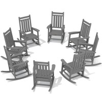 Serwall Hdpe Outdoor Rocking Chair Set Of 8 Outdoor Rocking Chairs For Adults All Weather Outdoor Rockers For Lawn Grey