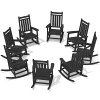 Serwall Hdpe Outdoor Rocking Chair Set Of 8 Outdoor Rocking Chairs For Adults All Weather Outdoor Rockers For Lawn Black