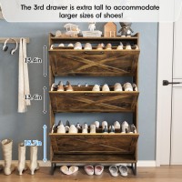 Maupvit Shoe Storage Cabinet With 3 Flip Drawers Freestanding Organizer With Metal Legs For Entryway Narrow Shoe Rack Cabinet