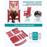 Serwall Hdpe Outdoor Rocking Chair Set Of 6 Outdoor Rocking Chairs For Adults All Weather Outdoor Rockers For Lawn Red