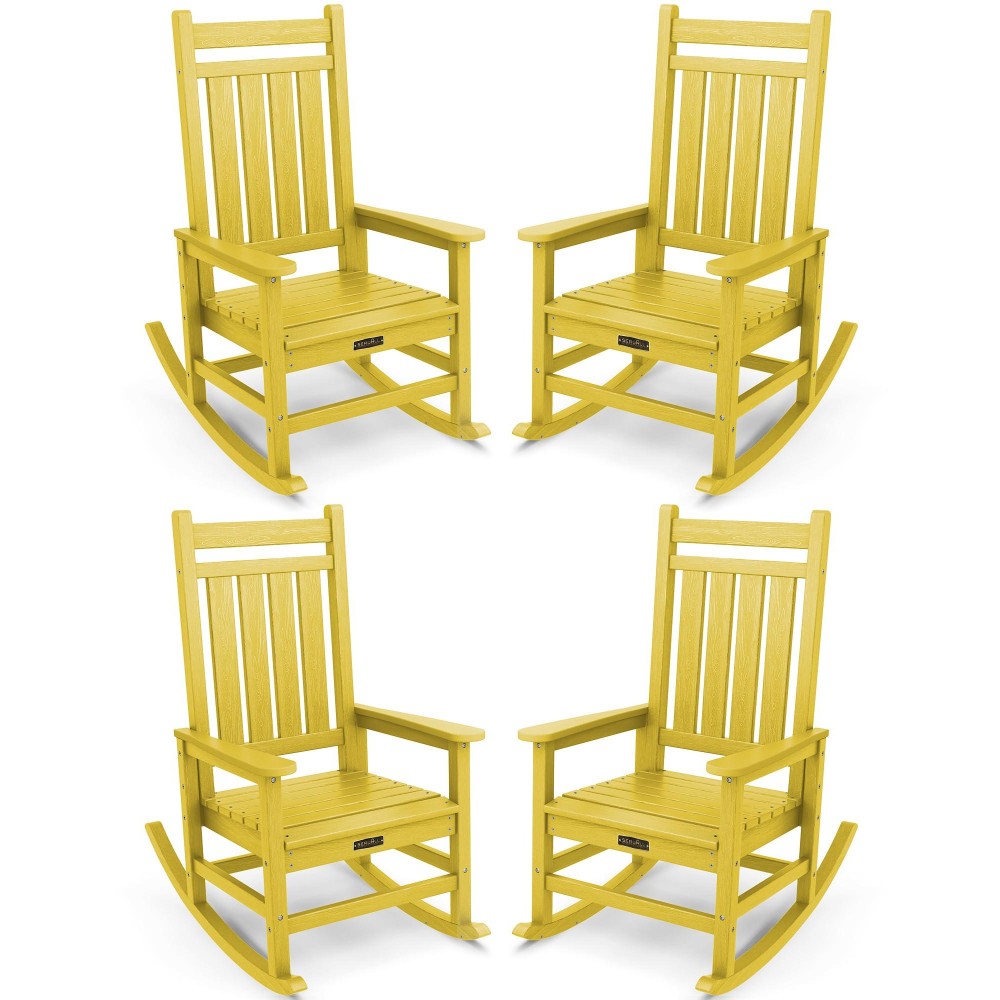 Serwall Hdpe Rocking Chair Set Of 4 Outdoord Rocking Chairs For Adult Yellow