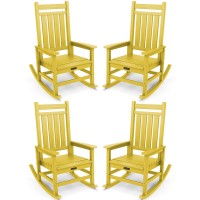 Serwall Hdpe Rocking Chair Set Of 4 Outdoord Rocking Chairs For Adult Yellow