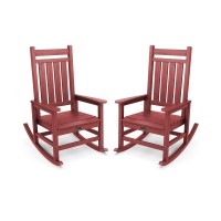 Serwall Outdoor Rocking Chair Set Of 2 Hdpe Rocking Chairs For Adult All Weather Porch Rockers For Lawn Garden Crimson Red