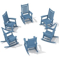 Serwall Hdpe Outdoor Rocking Chair Set Of 6 Outdoor Rocking Chairs For Adults All Weather Outdoor Rockers For Lawn Blue