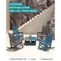 Serwall Hdpe Outdoor Rocking Chair Set Of 6 Outdoor Rocking Chairs For Adults All Weather Outdoor Rockers For Lawn Blue