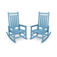 Serwall Outdoor Rocking Chair Set Of 2 Hdpe Rocking Chairs For Adult All Weather Porch Rockers For Lawn Garden Light Blue