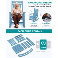 Serwall Outdoor Rocking Chair Set Of 2 Hdpe Rocking Chairs For Adult All Weather Porch Rockers For Lawn Garden Light Blue