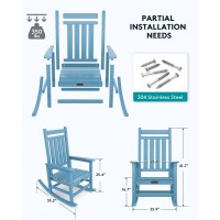 Serwall Outdoor Rocking Chair Set Of 2 Hdpe Rocking Chairs For Adult All Weather Porch Rockers For Lawn Garden Light Blue