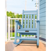 Serwall Outdoor Rocking Chair Set Of 2 Hdpe Rocking Chairs For Adult All Weather Porch Rockers For Lawn Garden Light Blue