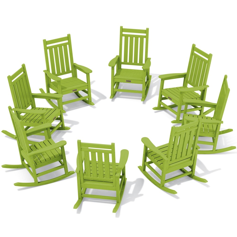 Serwall Hdpe Outdoor Rocking Chair Set Of 8 Outdoor Rocking Chairs For Adults All Weather Outdoor Rockers For Lawn Lime