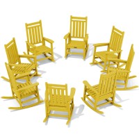 Serwall Hdpe Outdoor Rocking Chair Set Of 8 Outdoor Rocking Chairs For Adults All Weather Outdoor Rockers For Lawn Yellow