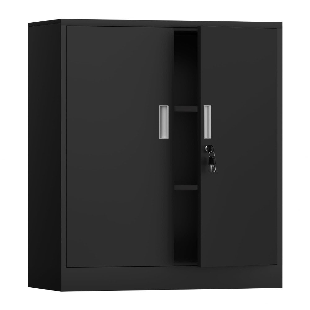 Ijingur Metal Storage Cabinet With Locking Doors And 2 Adjustable Shelves, Small Lockable Storage Cabinet For Home Office Garage (Black)