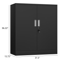 Ijingur Metal Storage Cabinet With Locking Doors And 2 Adjustable Shelves, Small Lockable Storage Cabinet For Home Office Garage (Black)