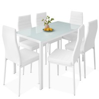 Best Choice Products 7Piece Glass Dining Set Modern Kitchen Table Furniture For Dining Room Dinette Compact Spacesaving Wg