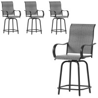 Udpatio Patio Swivel Bar Stools Chair Of 4 Outdoor Bar Height Set All Weather High Back And Armrest Stools Bar Chairs Dark