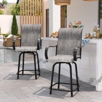 Udpatio Patio Swivel Bar Stools Chair Of 4 Outdoor Bar Height Set All Weather High Back And Armrest Stools Bar Chairs Dark