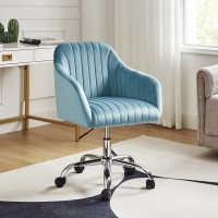 Hulala Home Velvet Blue Office Desk Chair Swivel Computer Chair With Chromeplated Metal Base Height Adjustable Cozy Task Chai