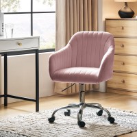 Hulala Home Velvet Pink Office Desk Chair Swivel Computer Chair With Chromeplated Metal Base Height Adjustable Cozy Task Chai