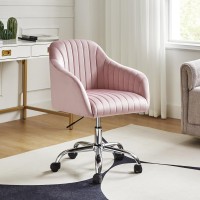 Hulala Home Velvet Pink Office Desk Chair Swivel Computer Chair With Chromeplated Metal Base Height Adjustable Cozy Task Chai