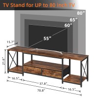 Gyiiyuo Tv Stand With Fabric Drawers For 75 80 Inches Tv Entertainment Center And Industrial Tv Console Table With Open Storag