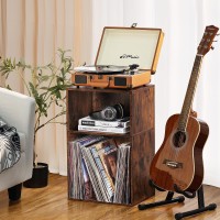 Leyaoyao 2 Cube Bookshelf Brown Record Player Stand Holds Up To 100 Albums Mini Wood Book Shelf Storage Organizer Turntable Sta