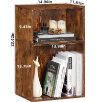 Leyaoyao 2 Cube Bookshelf Brown Record Player Stand Holds Up To 100 Albums Mini Wood Book Shelf Storage Organizer Turntable Sta