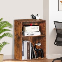 Leyaoyao 2 Cube Bookshelf Brown Record Player Stand Holds Up To 100 Albums Mini Wood Book Shelf Storage Organizer Turntable Sta