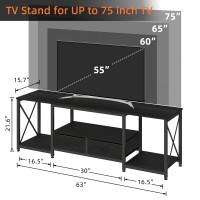 Gyiiyuo Tv Stand With Fabric Drawers For 65 70 75 Inches Tv Entertainment Center And Industrial Tv Console Table With Open Sto