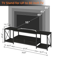 Gyiiyuo Tv Stand With Fabric Drawers For 75 80 Inches Tv Entertainment Center And Industrial Tv Console Table With Open Storag