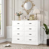 Finetones White Dresser Chest Of Drawers Wood Dresser 8 Drawer With Steel Handles Modern Dresser Drawers Floor Storage Cabinet