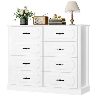 Finetones White Dresser Chest Of Drawers Wood Dresser 8 Drawer With Steel Handles Modern Dresser Drawers Floor Storage Cabinet