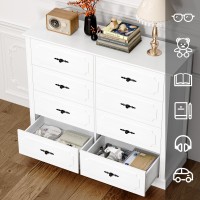 Finetones White Dresser Chest Of Drawers Wood Dresser 8 Drawer With Steel Handles Modern Dresser Drawers Floor Storage Cabinet