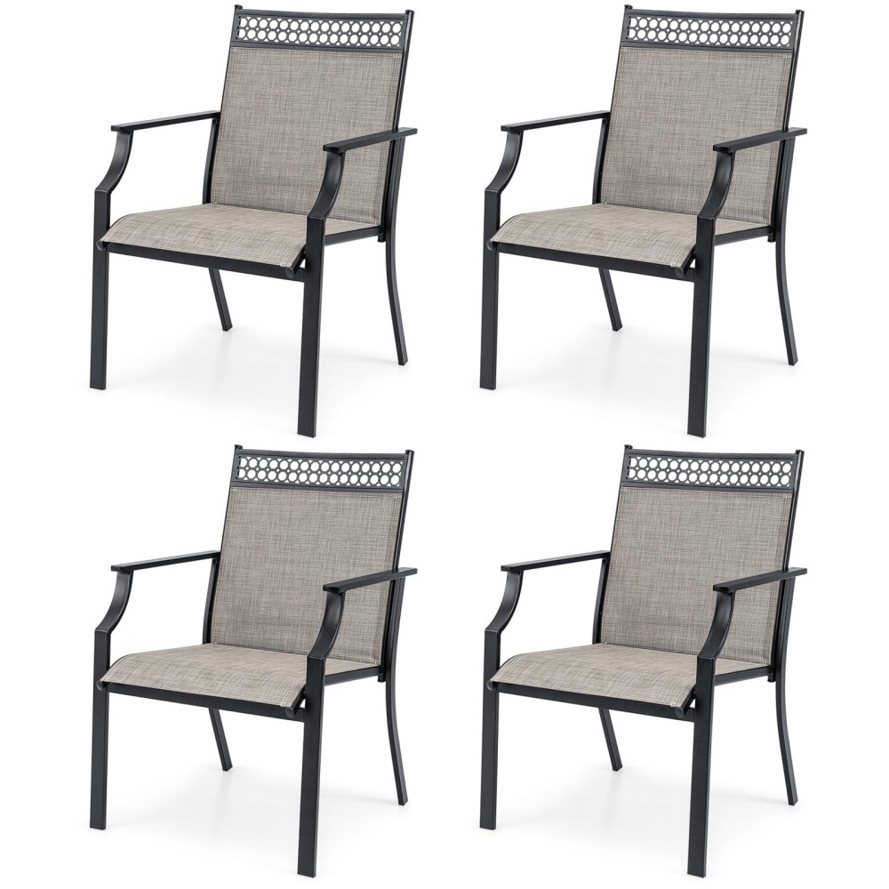 Giantex Patio Chairs Set Of 4, Outdoor Chairs With All Weather Fabric, High Backrest, Armrests, Heavy Duty Metal Armchair, Outside Dining Chairs For Porch Lawn Garden Yard Pool