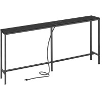 Superjare 70 Inch Console Table With Outlet Sofa Table With Charging Station Narrow Entryway Table Skinny Hallway Table Behi