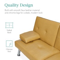 Best Choice Products Faux Leather Upholstered Modern Convertible Futon Adjustable Folding Sofa Bed Guest Bed Wremovable Armre