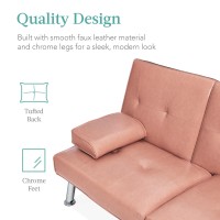 Best Choice Products Faux Leather Upholstered Modern Convertible Futon Adjustable Folding Sofa Bed Guest Bed Wremovable Armre