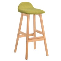 Retro Solid Wood Chair Bar Cafe Restaurant Stool With Fabric Cushion Reinforced Pedals And Foot Mat, Sitting Height 70 Cm(Color:Brown) Feito Na China (Green)