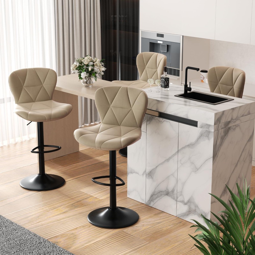 Nalupatio Modern Bar Stool Set Of 4 Adjustable Faux Leather Upholstered Swivel Counter Stools Counter Height Barstools With Ba