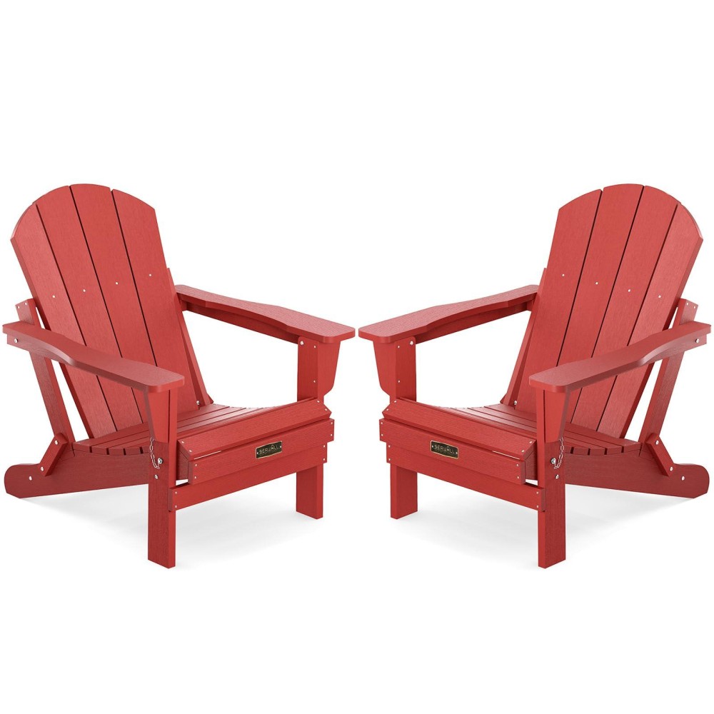 Serwall Folding Adirondack Chair Set Of 6 Weather Resistant For Patio New Red