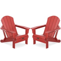 Serwall Folding Adirondack Chair Set Of 6 Weather Resistant For Patio New Red