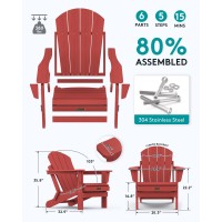 Serwall Folding Adirondack Chair Set Of 6 Weather Resistant For Patio New Red